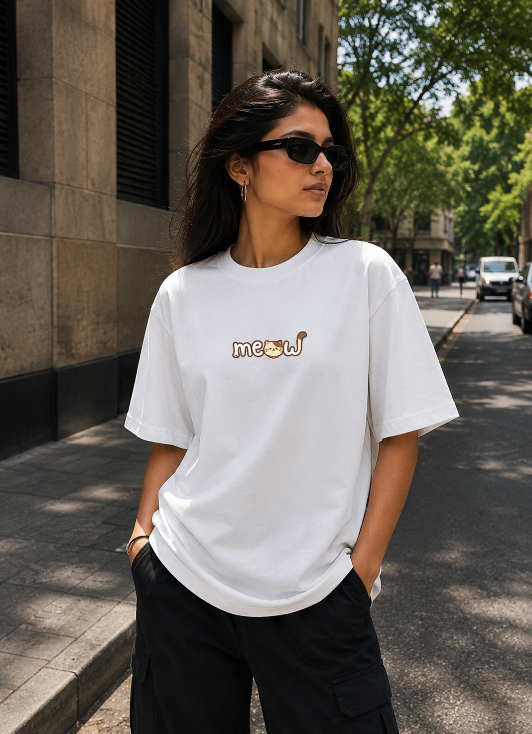 Women’s Meow Cat Graphic Oversized T-Shirt